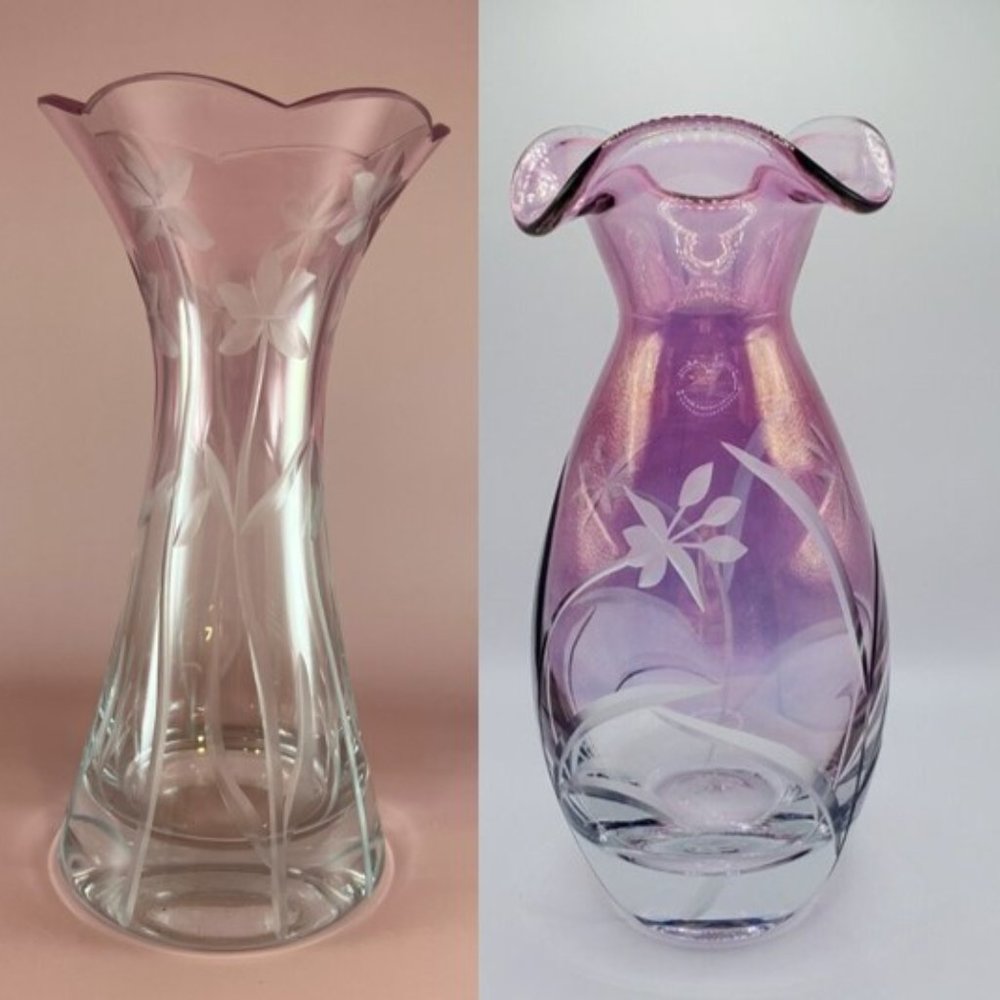 Etched Glass / Crystal Vases – Set of 2 – NWOT